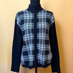 Vintage Pendleton Sweater Jacket Womens L Plaid Silk Angora Cashmere Zip Mock